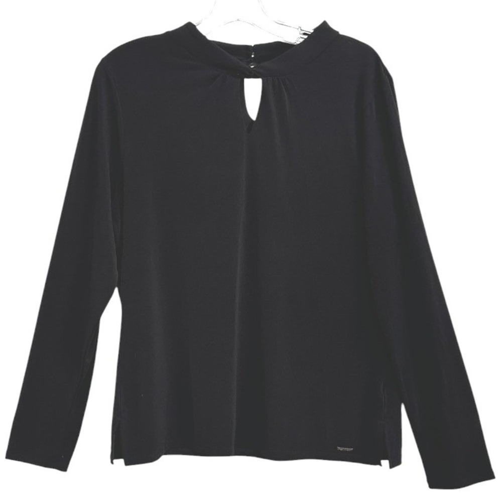 Calvin Klein Blouse Women Black Twisted Mock Neck Long Sleeve Capsule Wardrobe L